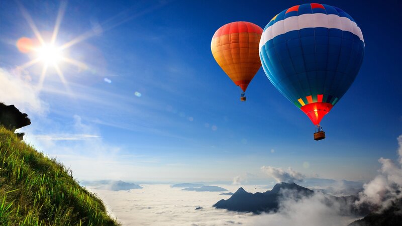 Hot Air Balloons Flying — Blue, Serene