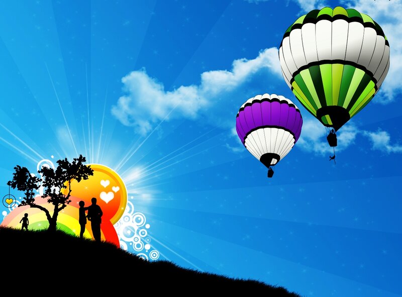 Hot Air Balloons Flying — Blue