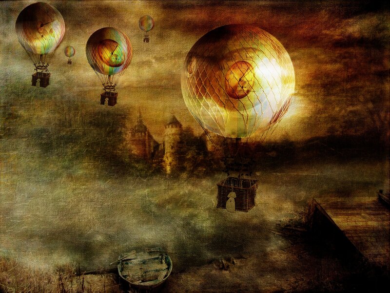 Hot Air Balloons Flying — Brown