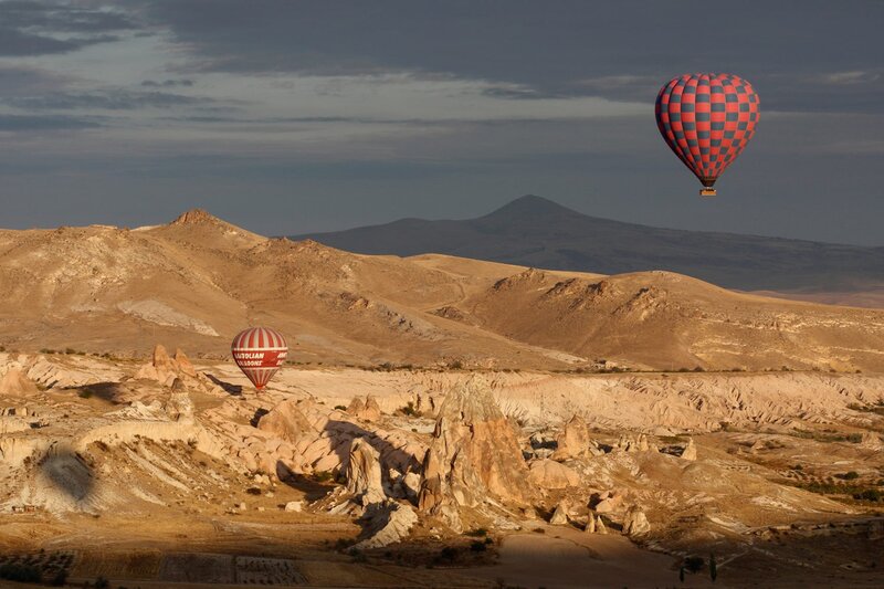 Hot Air Balloons in Desert — Brown, Serene