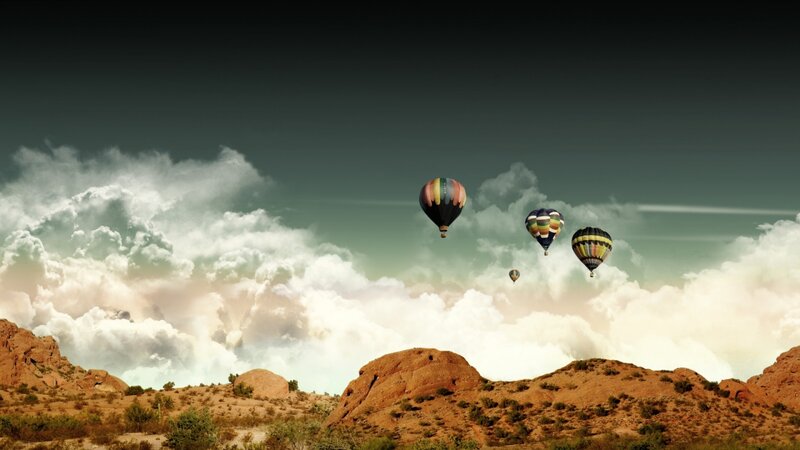 Hot Air Balloons in Desert — Brown