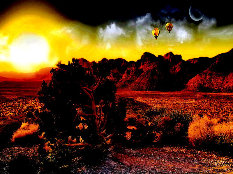 Hot Air Balloons in Desert — Yellow
