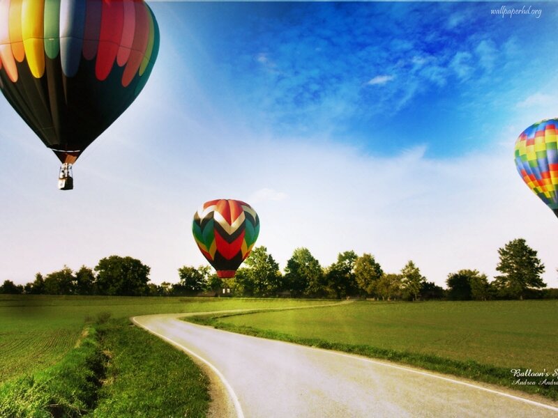 Hot Air Balloons in Field — Blue