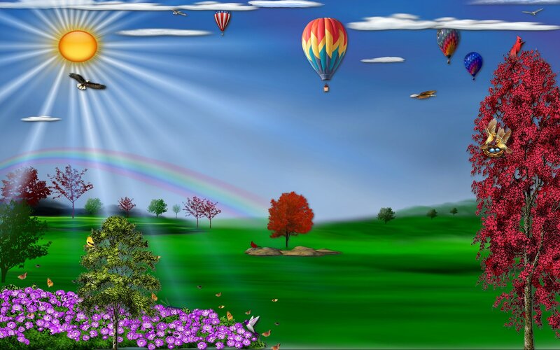 Hot Air Balloons in Field — Green, Serene