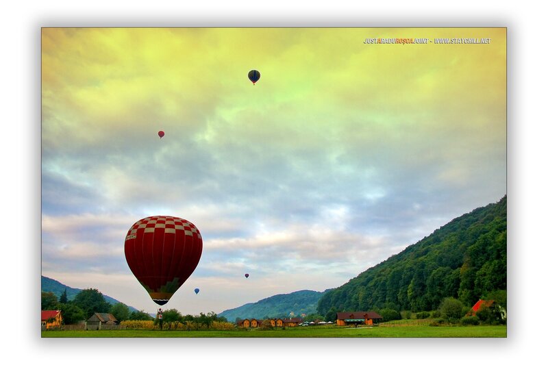 Hot Air Balloons in Field — Yellow
