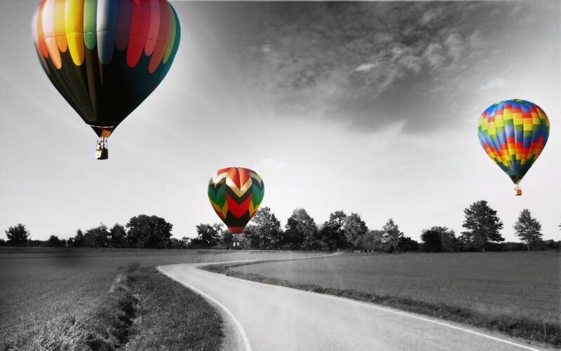 Hot Air Balloons in Flight — Black
