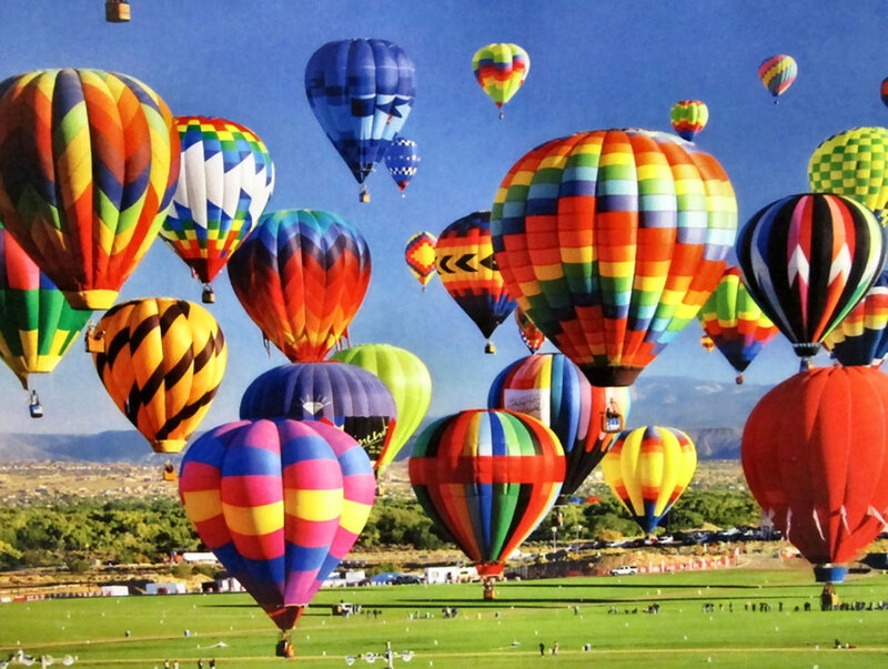 Hot Air Balloons in Flight — Blue, Festive, Morning, Photograph