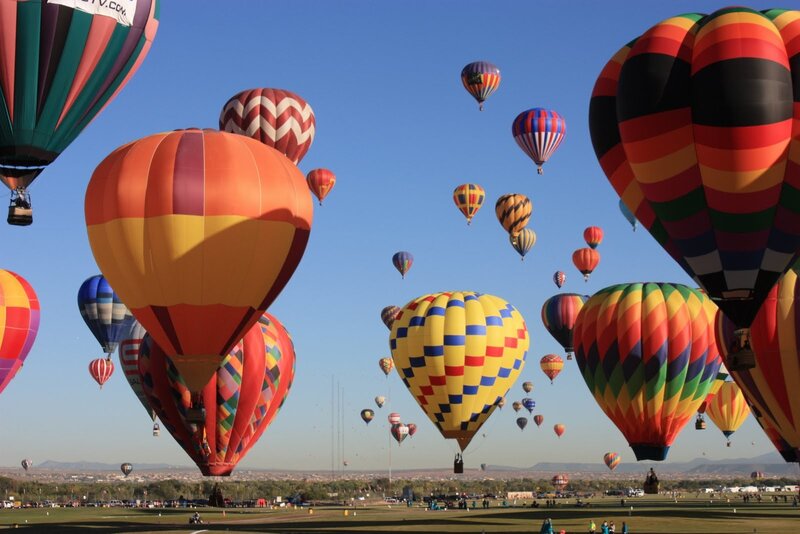 Hot Air Balloons in Flight — Blue, Festive