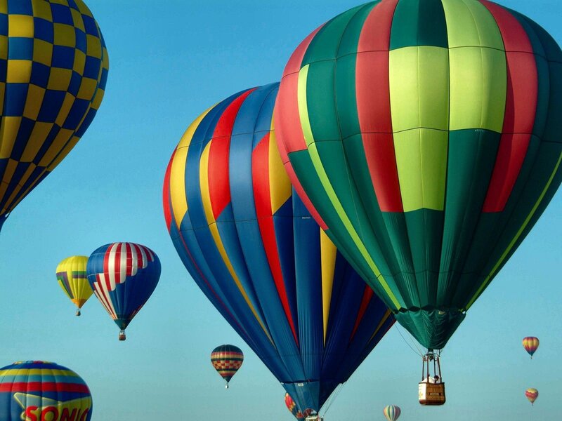 Hot Air Balloons in Flight — Blue, Serene