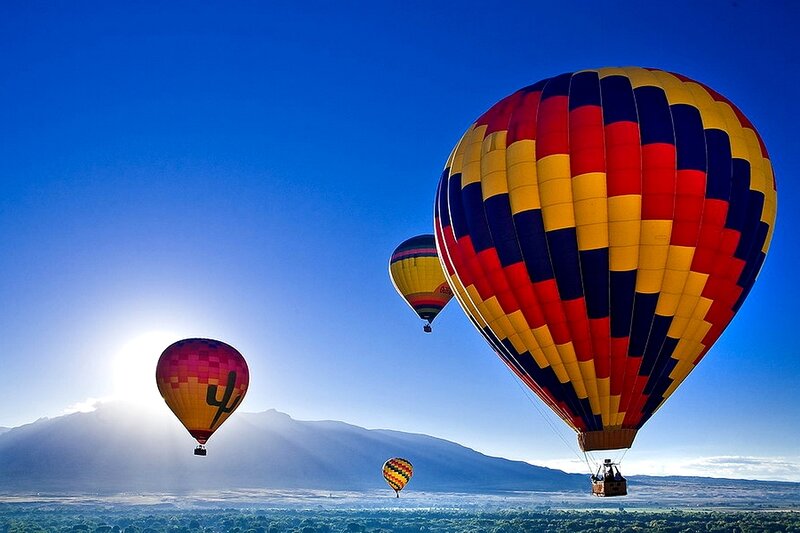 Hot Air Balloons in Flight — Blue