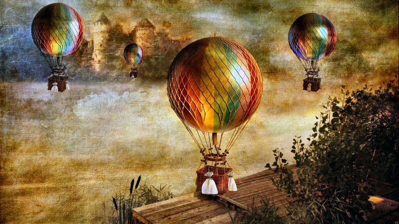 Hot Air Balloons in Flight — Gold