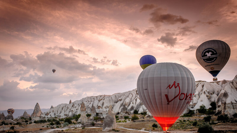 Hot Air Balloons in Landscape
