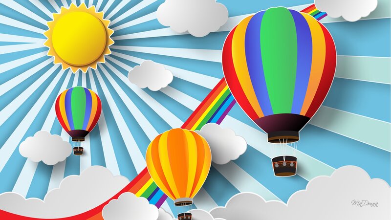 Hot Air Balloons in Sky — Blue, Cheerful