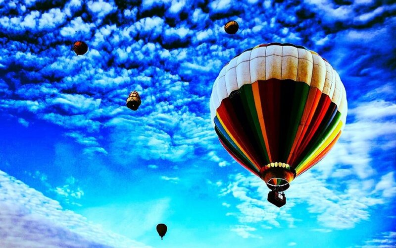 Hot Air Balloons in Sky — Blue, Dramatic, Morning