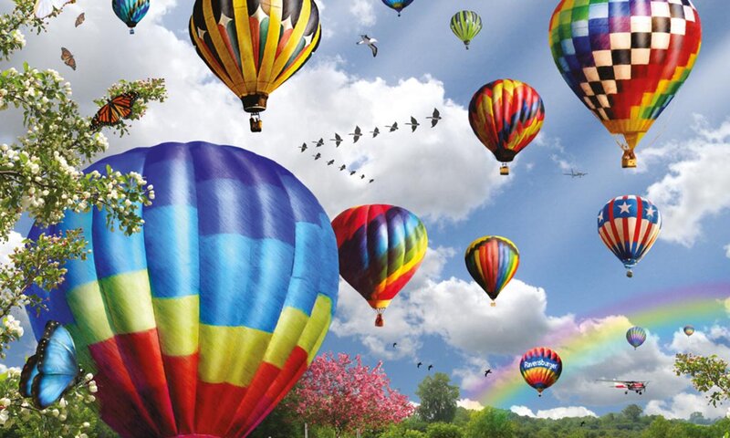 Hot Air Balloons in Sky — Blue, Festive, Spring