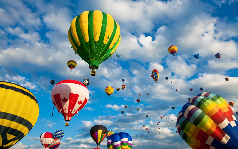 Hot Air Balloons in Sky — Blue, Festive