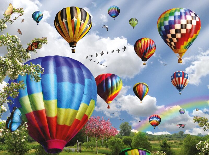 Hot Air Balloons in Sky — Blue, Joyful