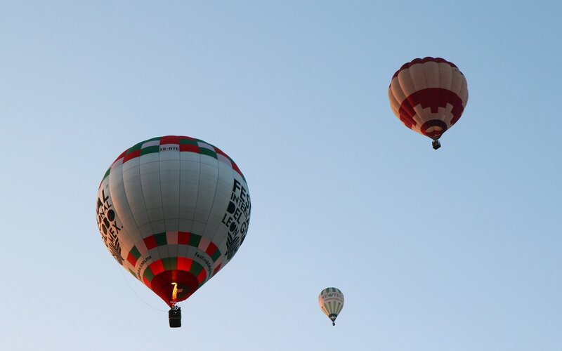 Hot Air Balloons in Sky — Blue, Serene, Sunset