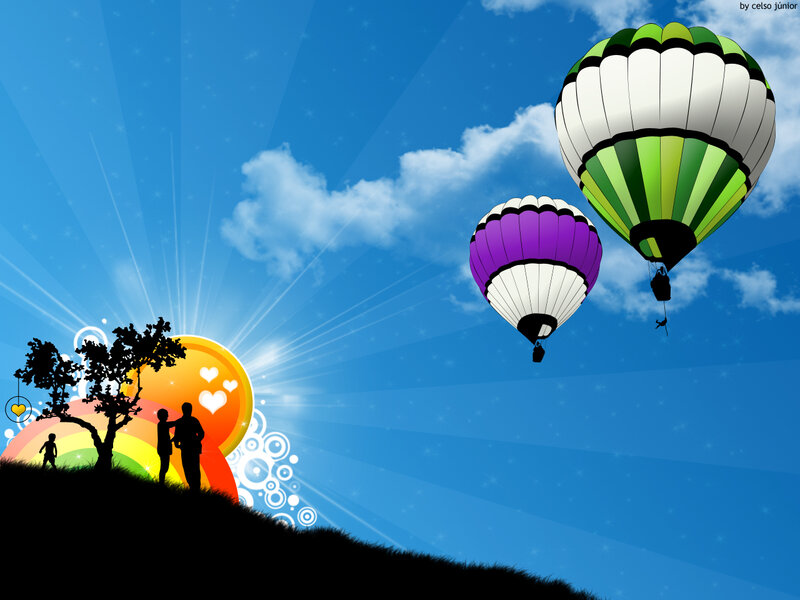 Hot Air Balloons in Sky — Blue, Serene