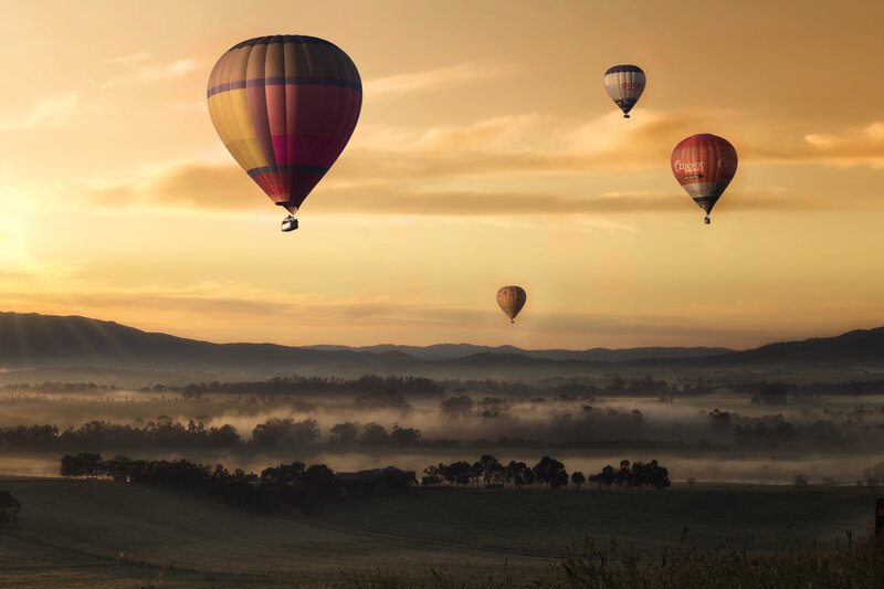 Hot Air Balloons in Sky — Gold, Serene