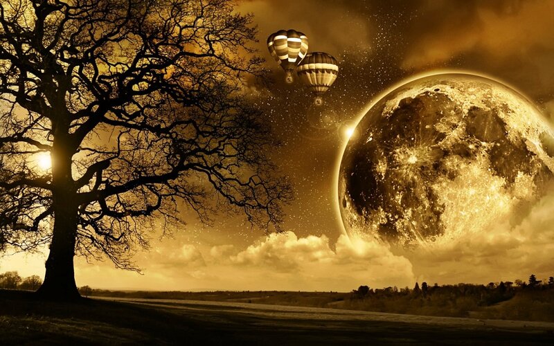 Hot Air Balloons in Sky — Gold