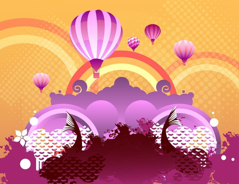 Hot Air Balloons in Sky — Purple, Playful