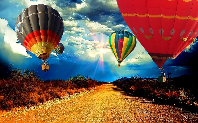 Hot Air Balloons in Sky — Red