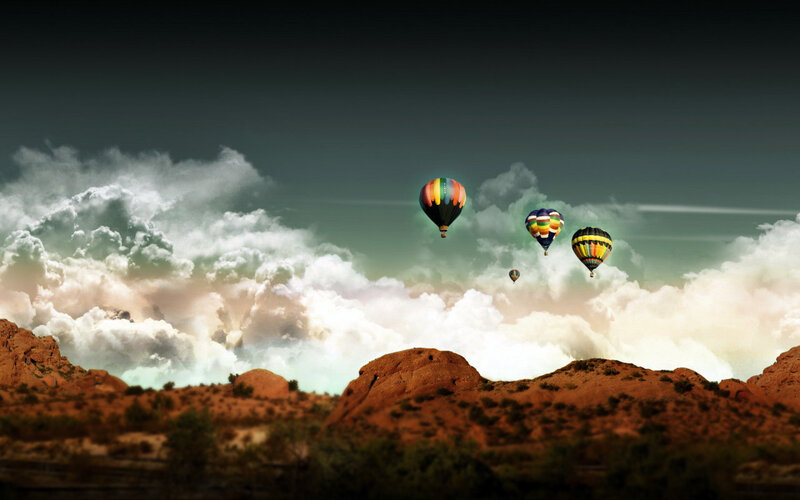 Hot Air Balloons in Sky — White