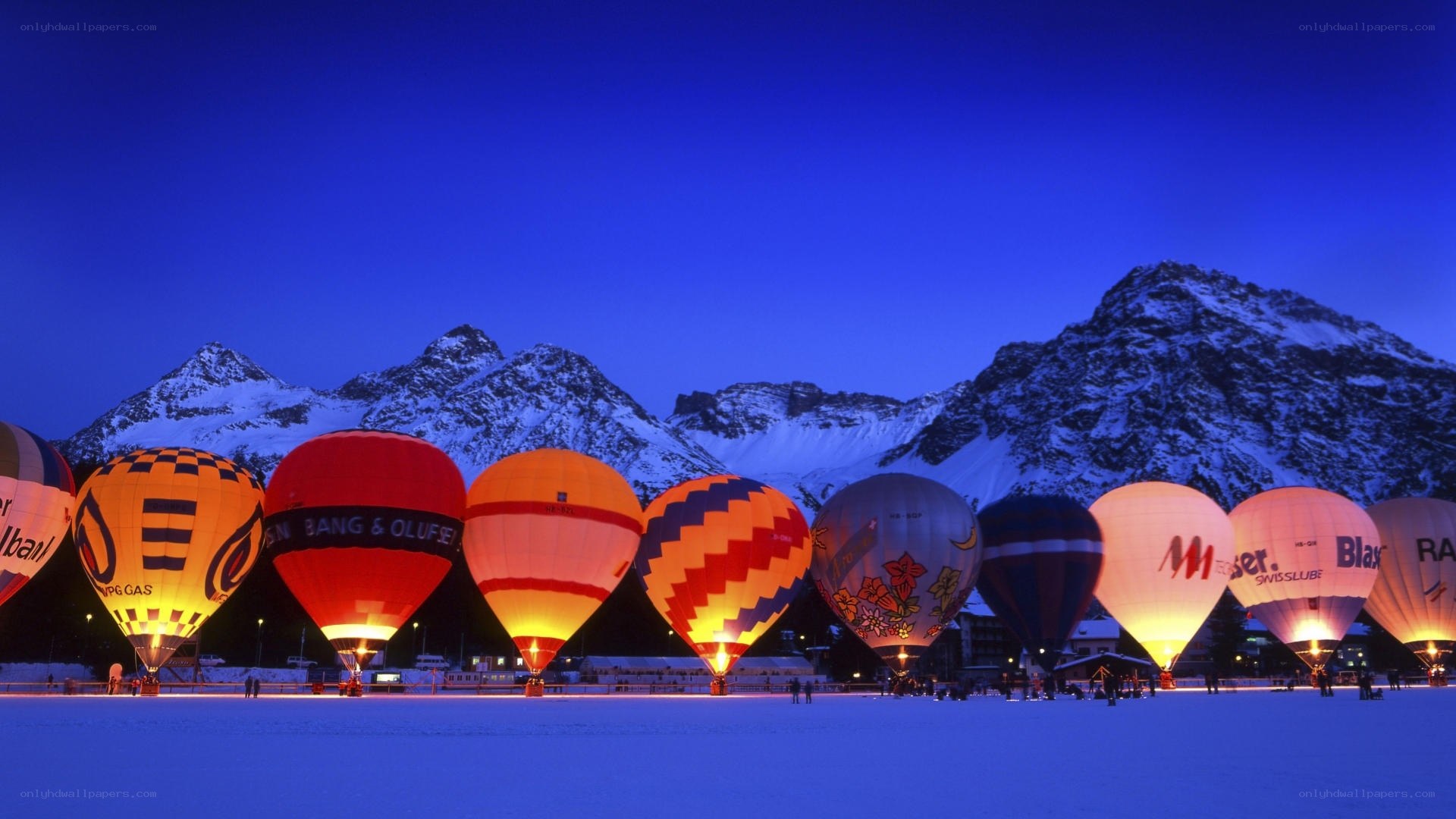 Hot air balloons in snow