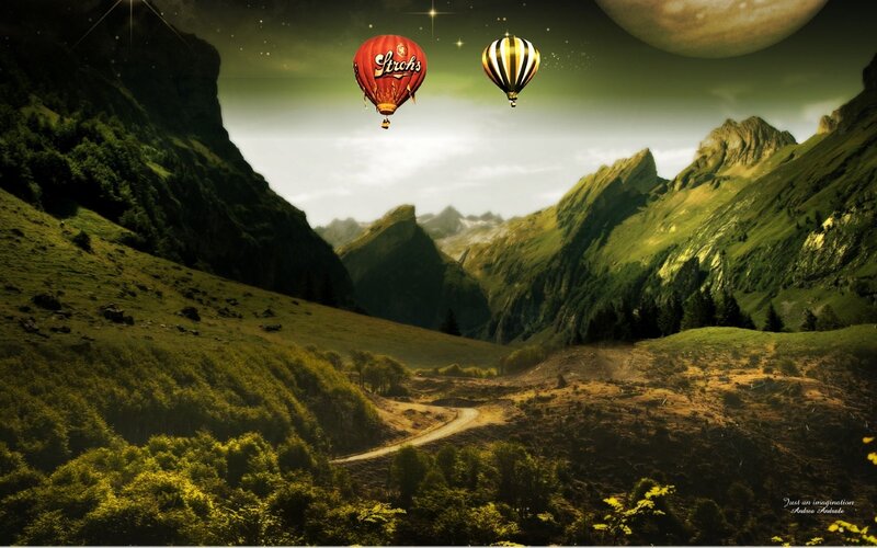 Hot Air Balloons in Valley — Green