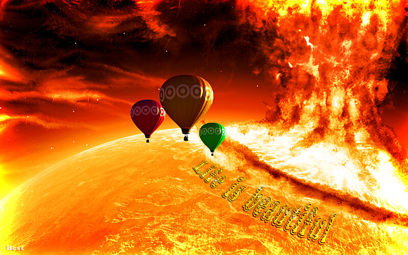 Hot air balloons over a fiery planet