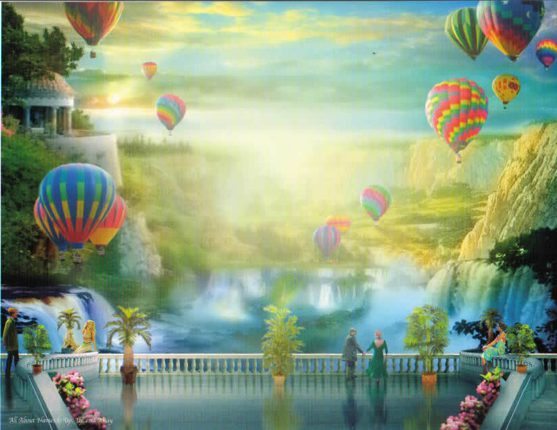 Hot air balloons over a paradise
