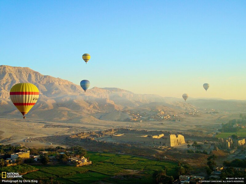 Hot air balloons over ancient Egypt