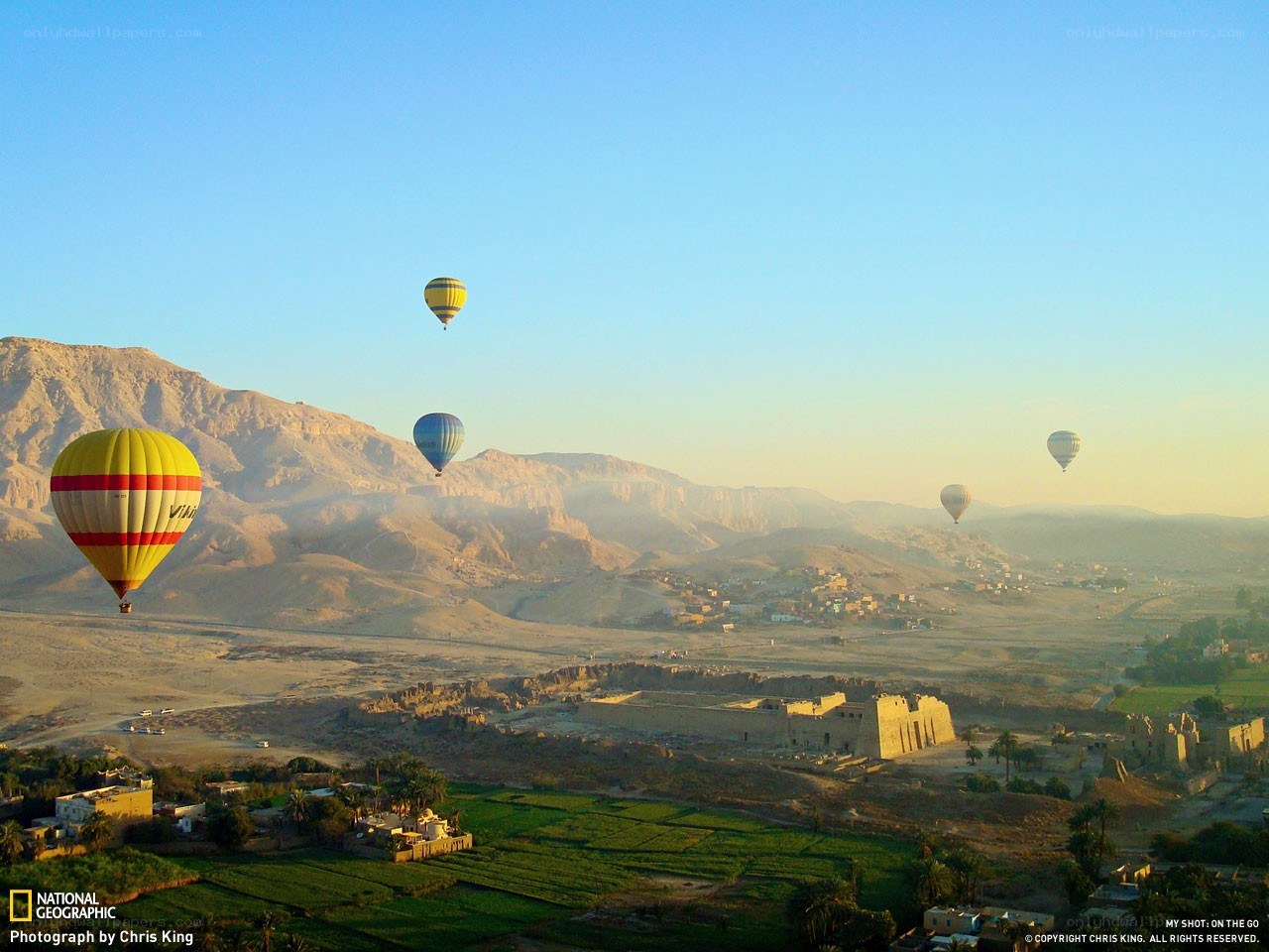 Hot air balloons over ancient Egypt