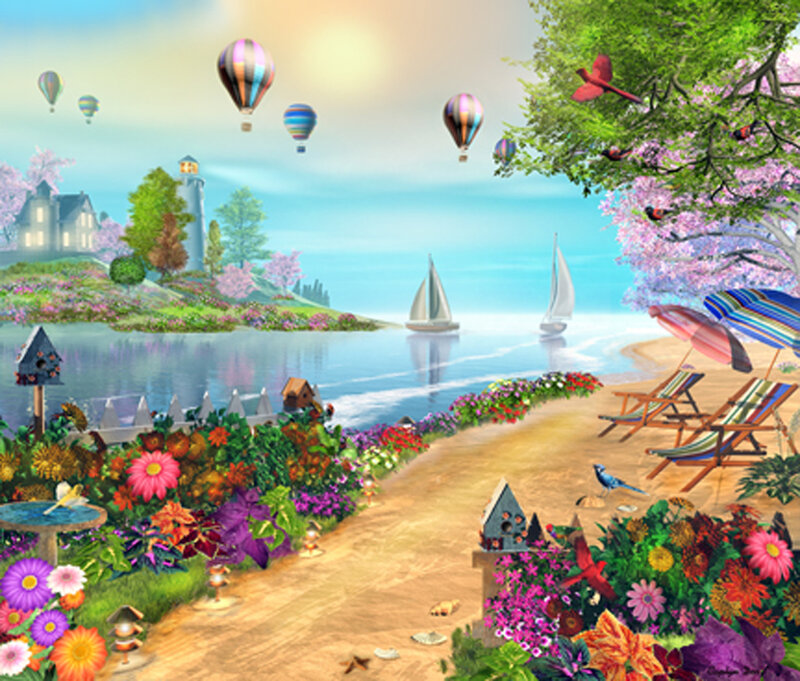 Hot Air Balloons over Beach — Blue