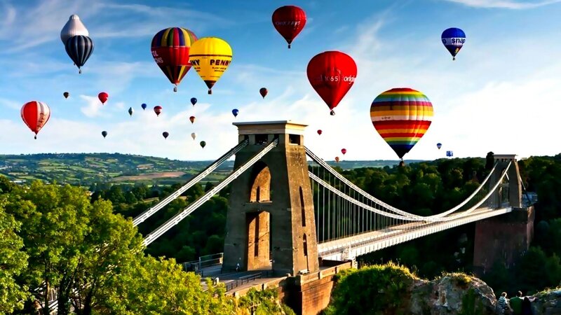 Hot Air Balloons over Bridge — Blue