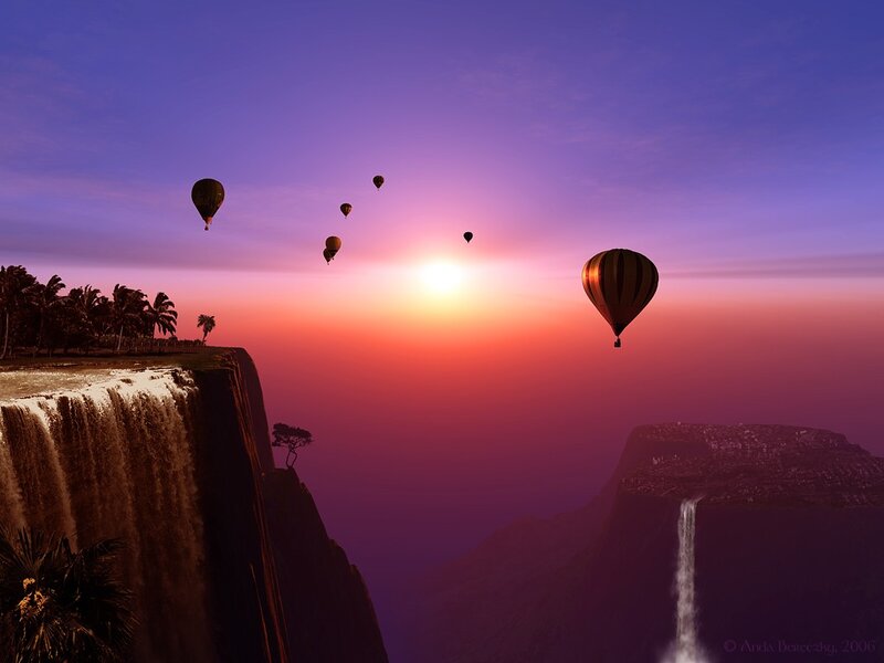 Hot Air Balloons over Cliffs — Purple