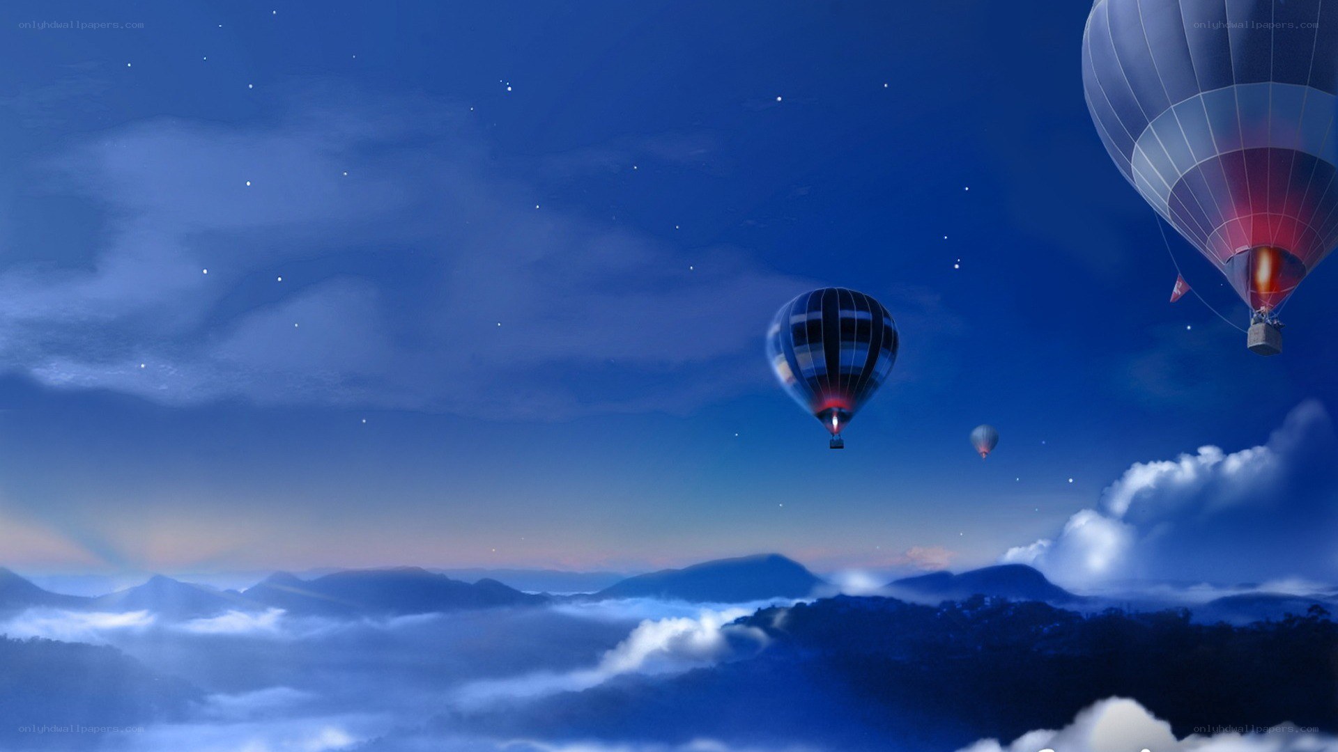 Hot air balloons over clouds