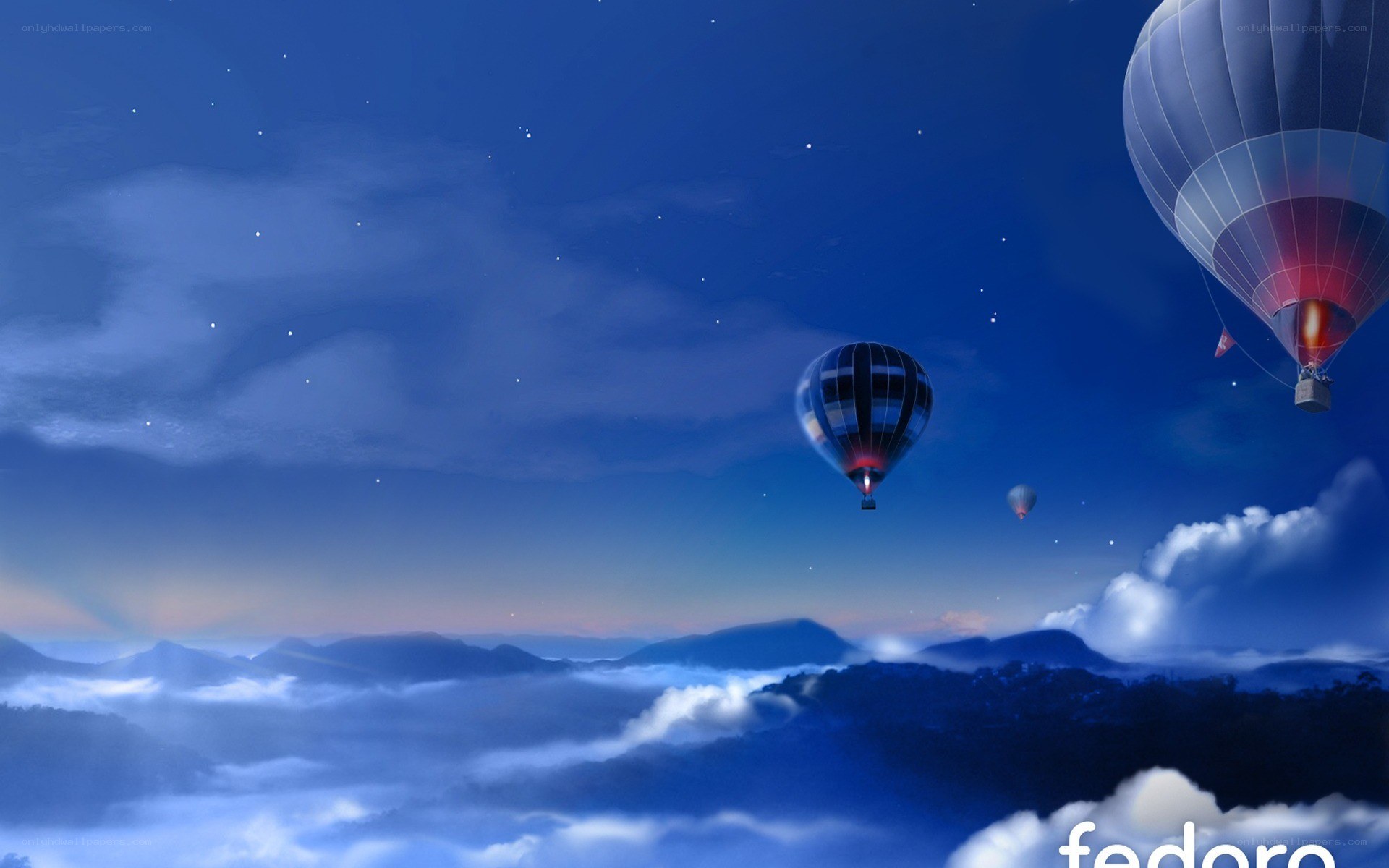 Hot air balloons over clouds
