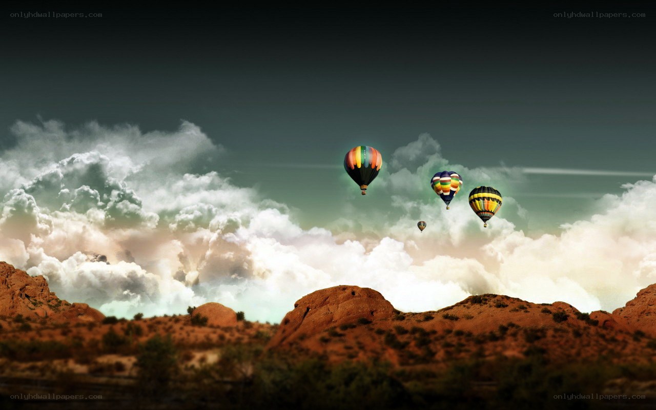 Hot air balloons over desert