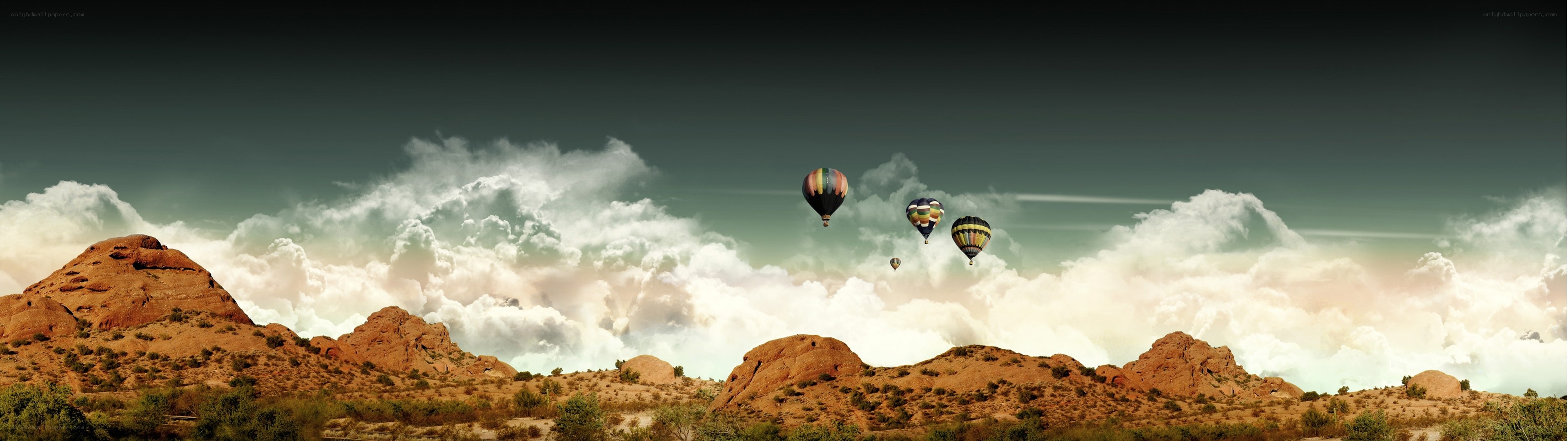 Hot air balloons over desert