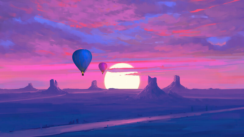 Hot Air Balloons over Desert — Purple