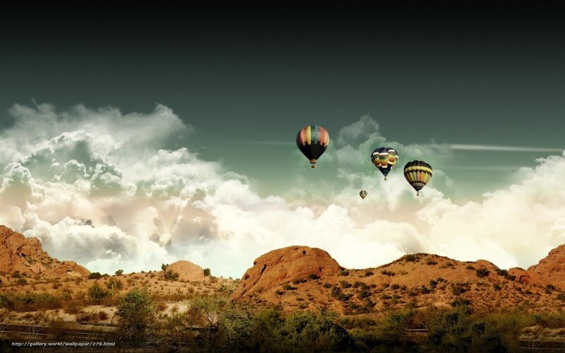 Hot air balloons over desert
