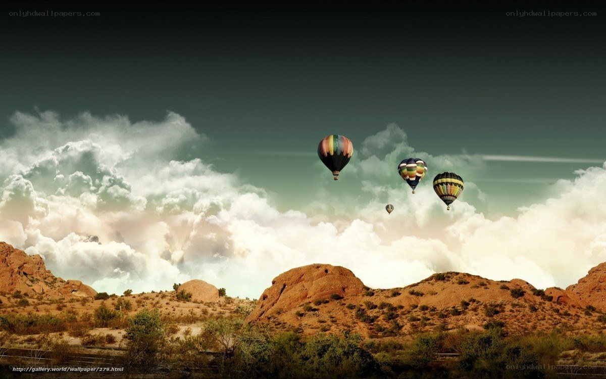 Hot air balloons over desert