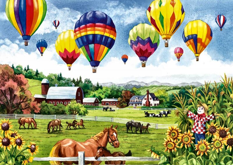 Hot Air Balloons over Farm
