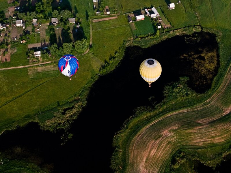 Hot Air Balloons over Fields — Green