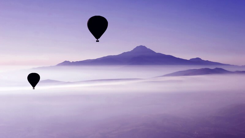 Hot Air Balloons over Fog — Purple