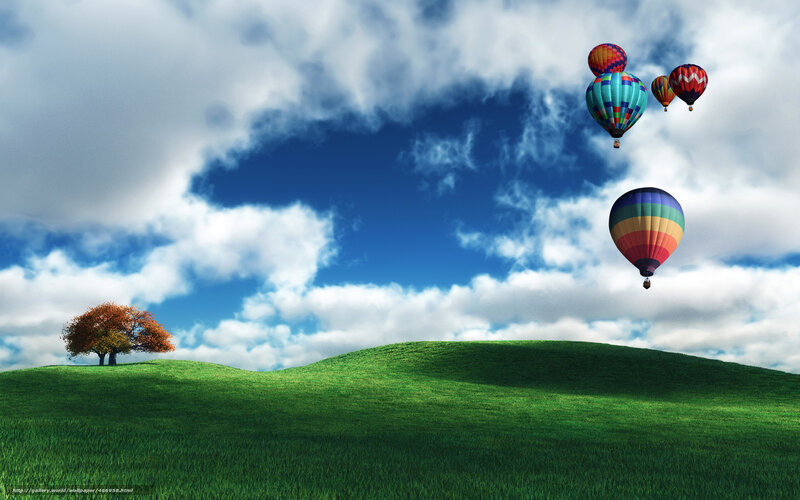 Hot Air Balloons over Hills — Green, Serene