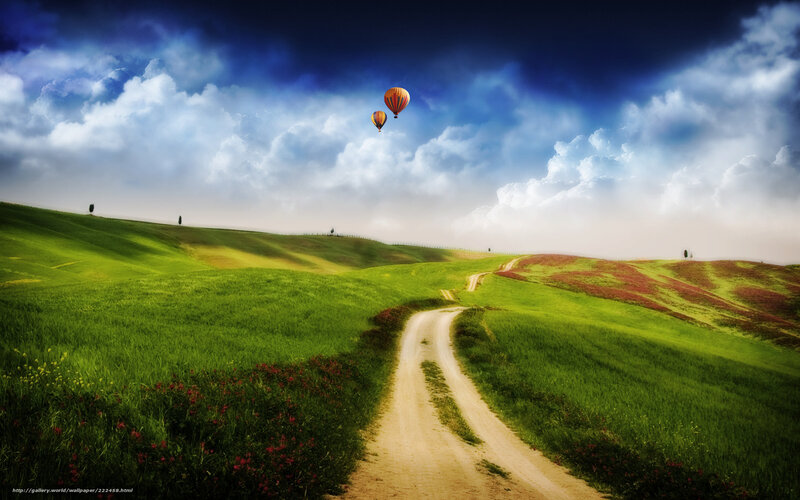 Hot Air Balloons over Hills — Green