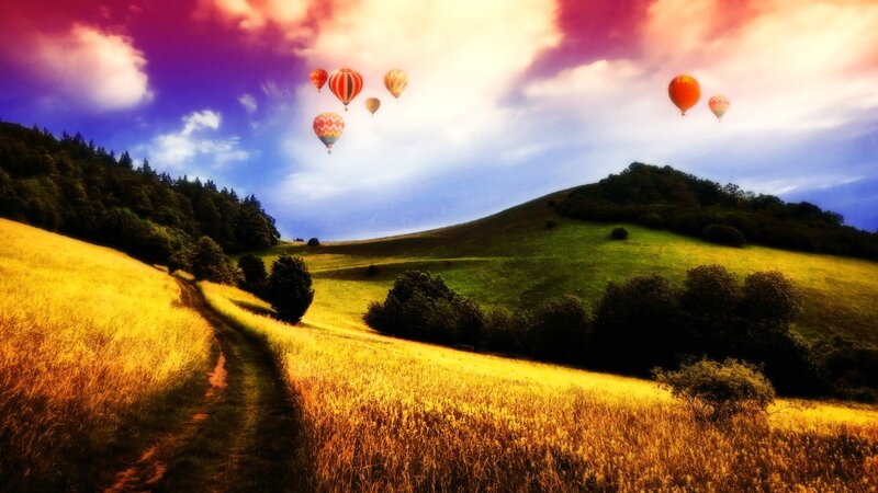 Hot Air Balloons over Hills — Yellow